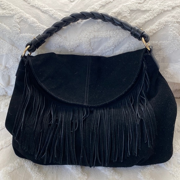 -Suede handbag with fringe by CZ Falconer . Bohemian style - Picture 1 of 10